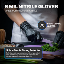 Load image into Gallery viewer, 6 mil of durable black nitrile gloves