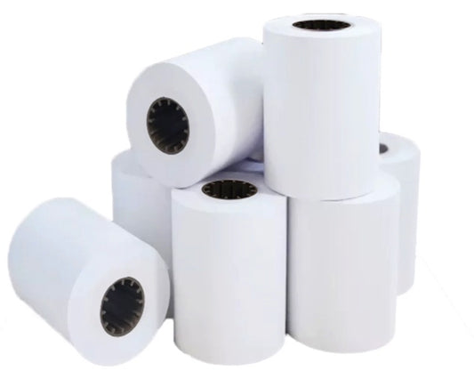 stack of thermal receipt paper rolls