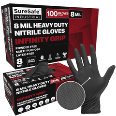 SureSafe 8 Mil Nitrile Gloves Black Disposable with Infinity Grip