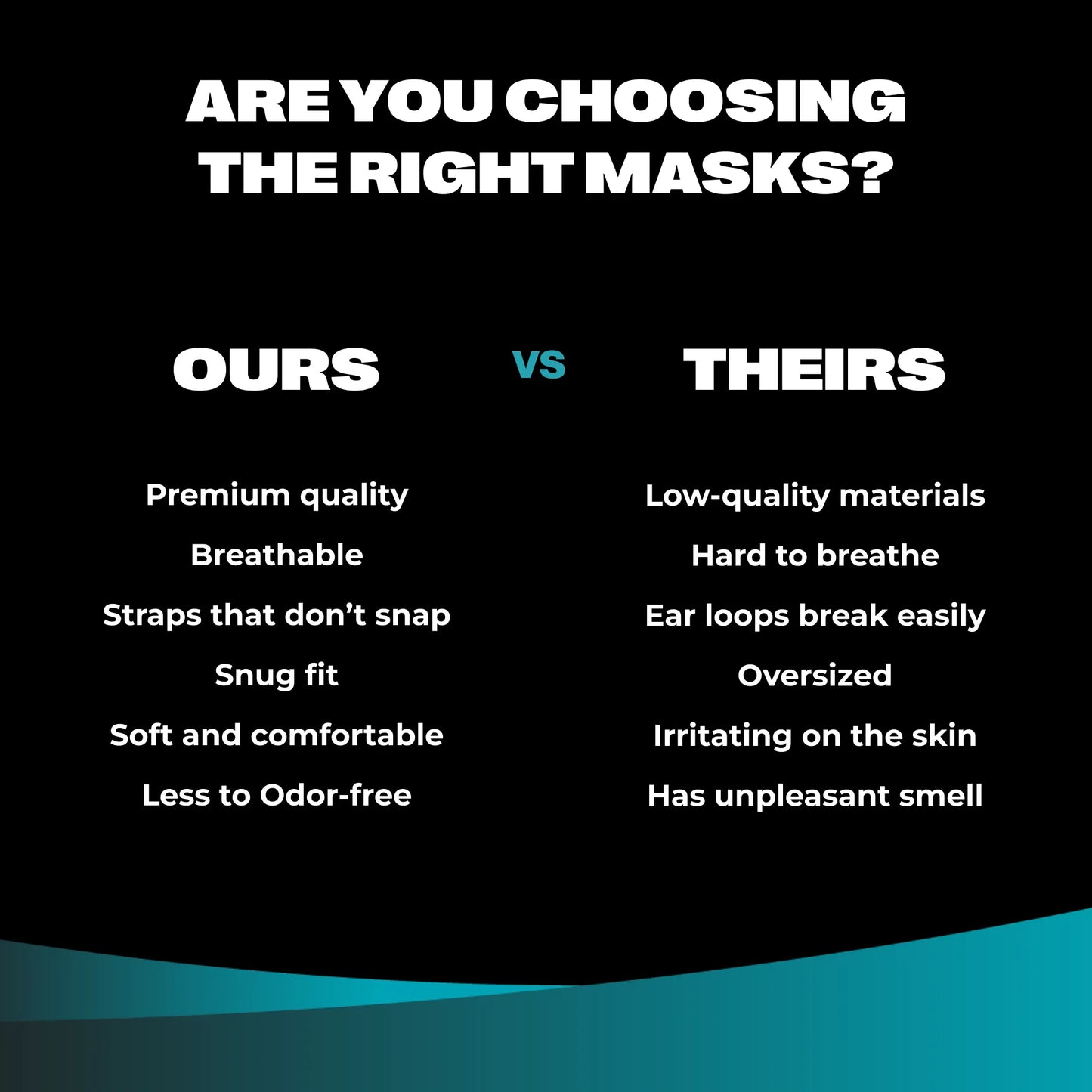 Comparison chart showing SureSafe premium breathable masks versus standard low-quality disposable options.