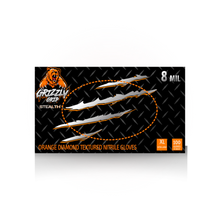 Load image into Gallery viewer, Orange 8 mil nitrile gloves with diamond grip.
