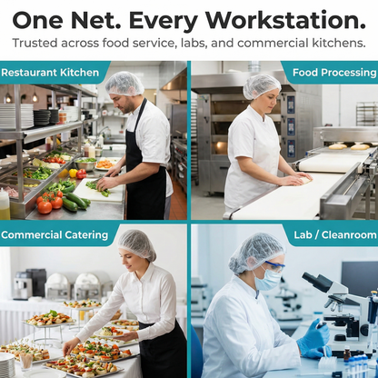 Collage of people working in various food service and lab environments with text 'One Net. Every Workstation.'