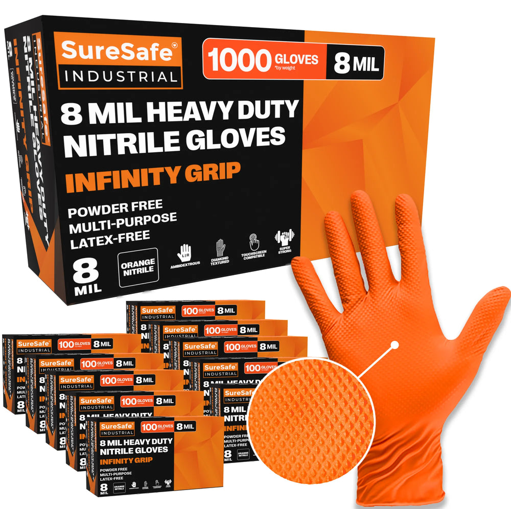 SureSafe Infinity Grip Heavy Duty Nitrile Gloves - 8 Mil, Diamond Textured - 1000 Count