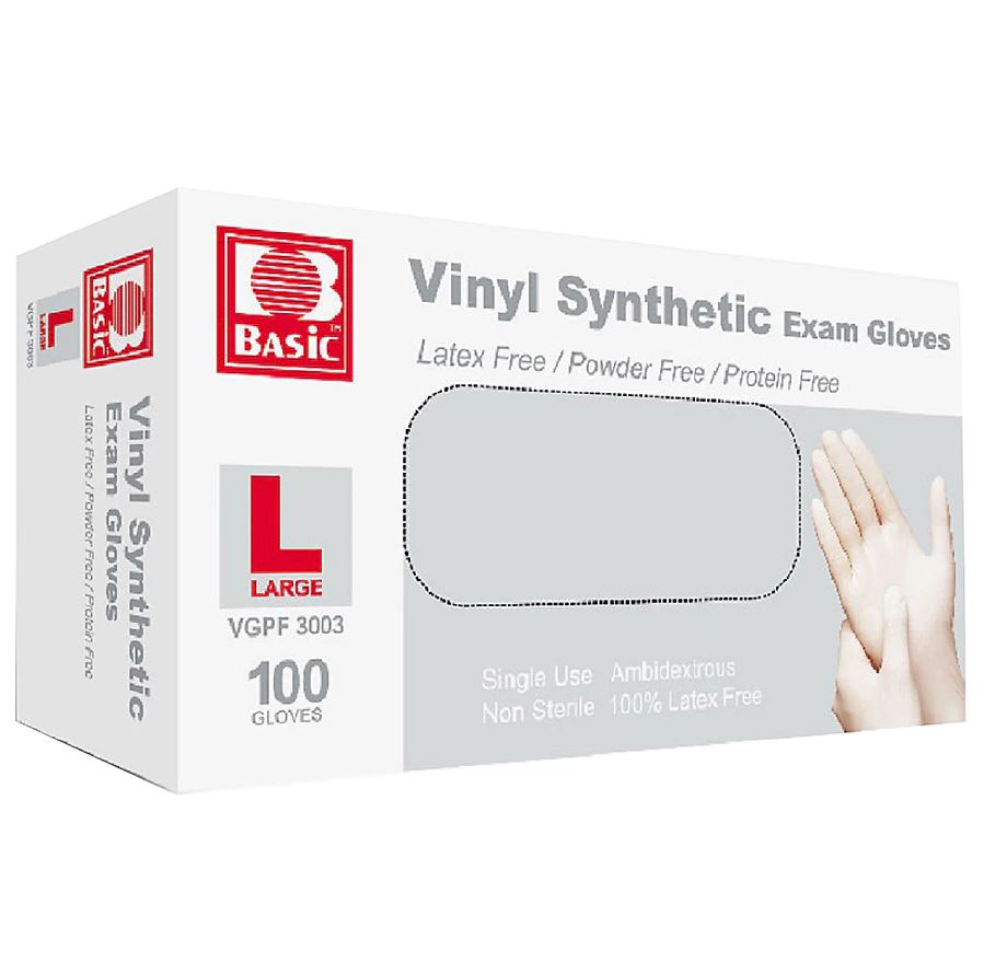 a box of intco clear vynil gloves for medical examination
