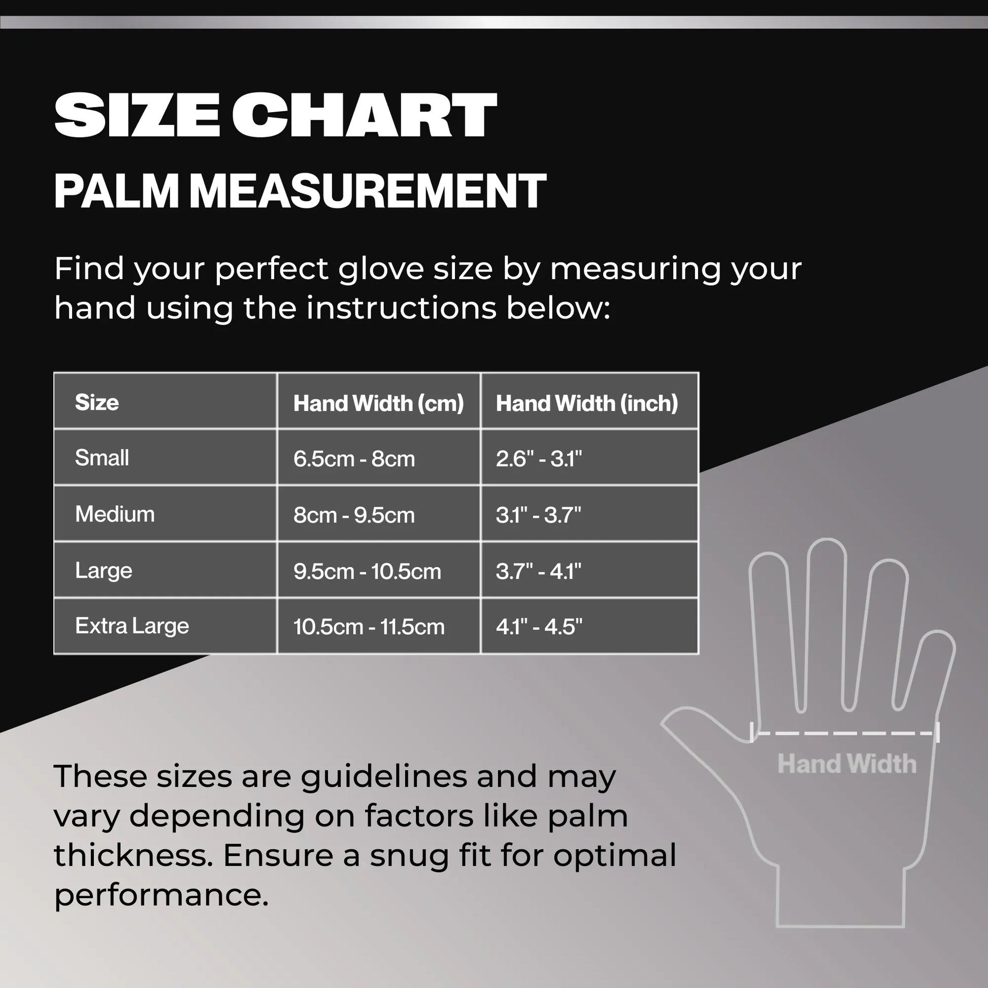 Palm measurement size chart for SureSafe LUCID clear vinyl gloves including Small, Medium, Large, and Extra Large.