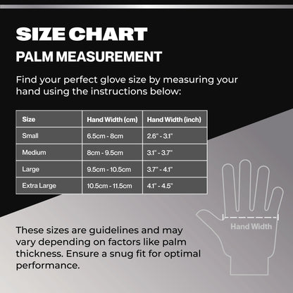 Palm measurement size chart for SureSafe LUCID clear vinyl gloves including Small, Medium, Large, and Extra Large.