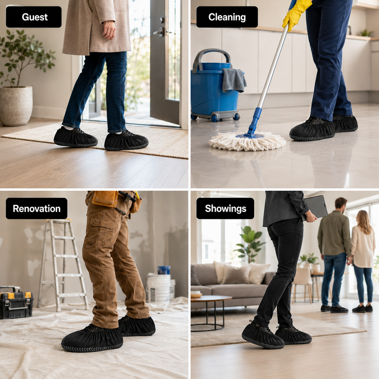 SureSafe black anti-slip shoe covers for guests, cleaning, renovation and showings