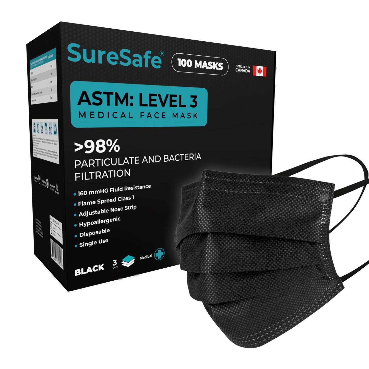 SureSafe ASTM level 3 medical face masks 100 piece box