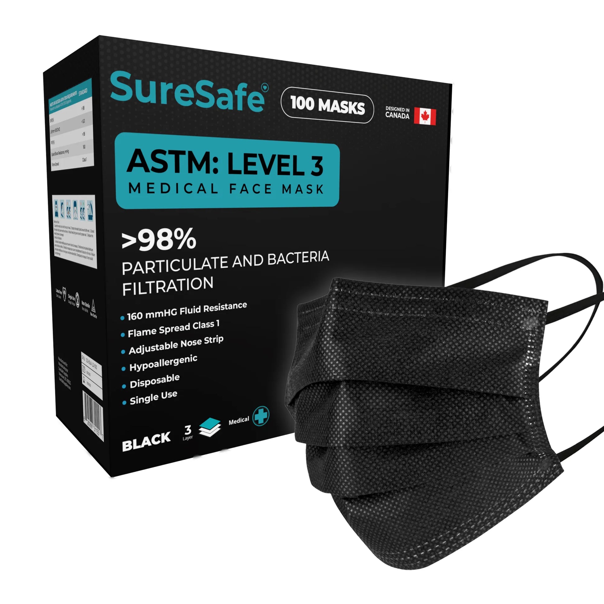 SureSafe ASTM level 3 medical face masks 100 piece box