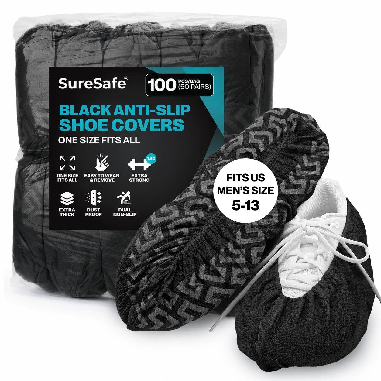 SureSafe Anti-Skid Shoe Covers (Black) - One Size Fits All 100's