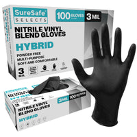 SureSafe black vinyl nitrile blend stretch disposable gloves 3 mil thickness