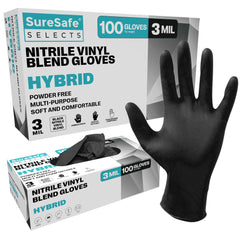 SureSafe Hybrid Black Disposable Gloves – Nitrile/Vinyl Blend Powder-Free 3MIL