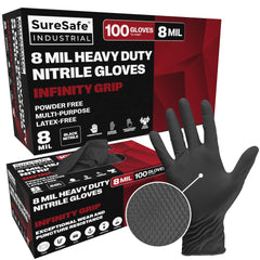 SureSafe 8 Mil Nitrile Gloves Black Disposable with Infinity Grip