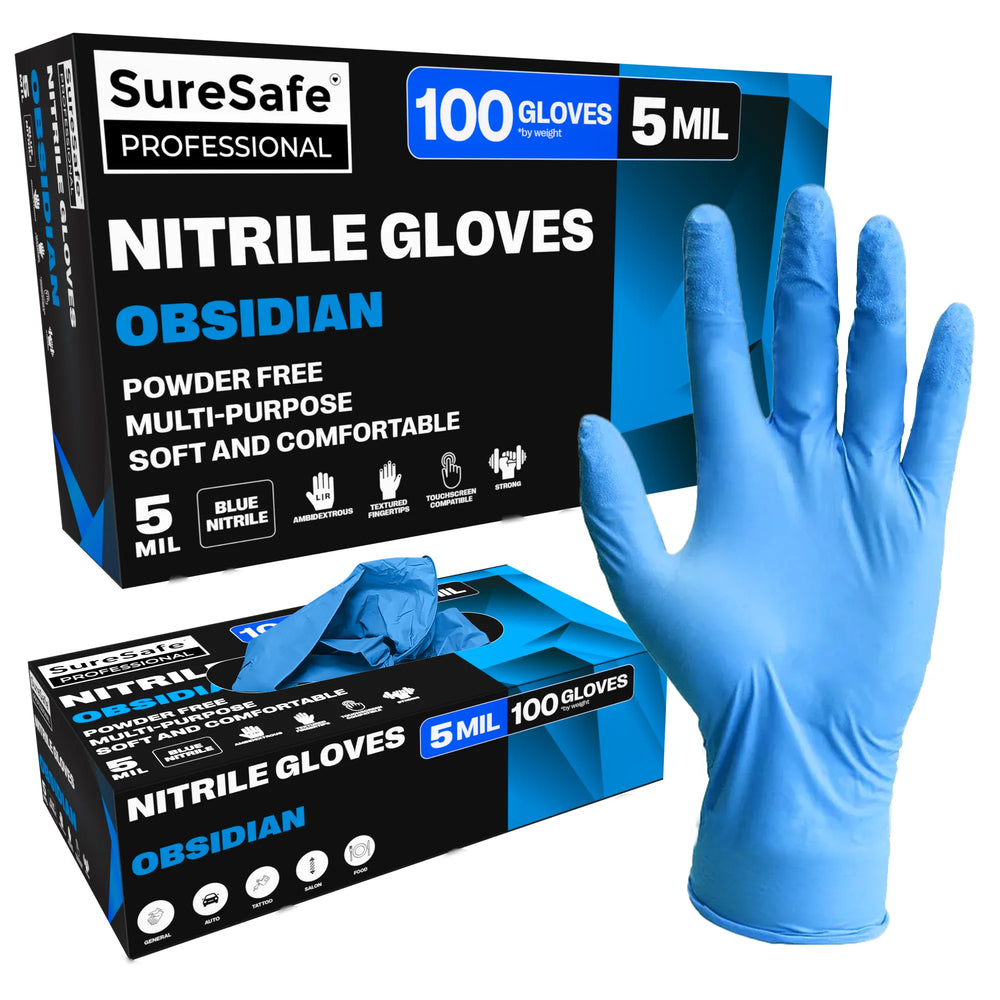 SureSafe OBSIDIAN Blue Nitrile Gloves - 5 Mil, Powder-Free - 100 Count