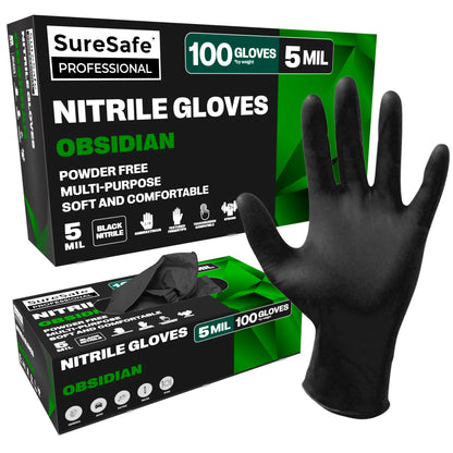SureSafe black nitrile stretch disposable gloves 5 mil strong and durable