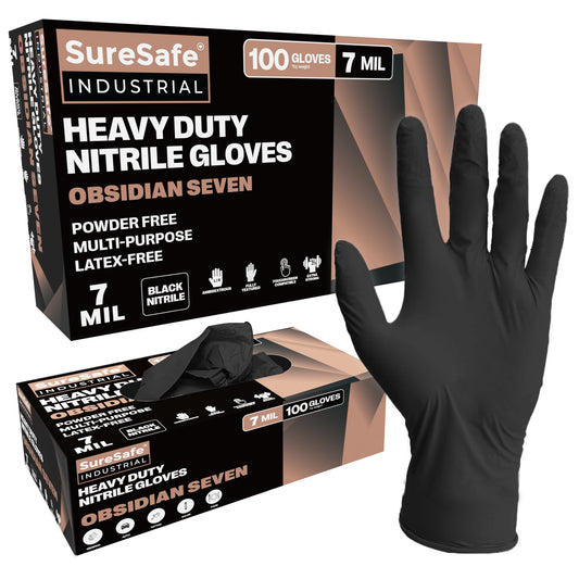 SureSafe OBSIDIAN SEVEN Nitrile Heavy Duty 7MIL - BLACK
