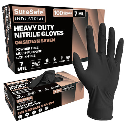 SureSafe OBS7 heavy duty black 7 mil nitrile disposable gloves