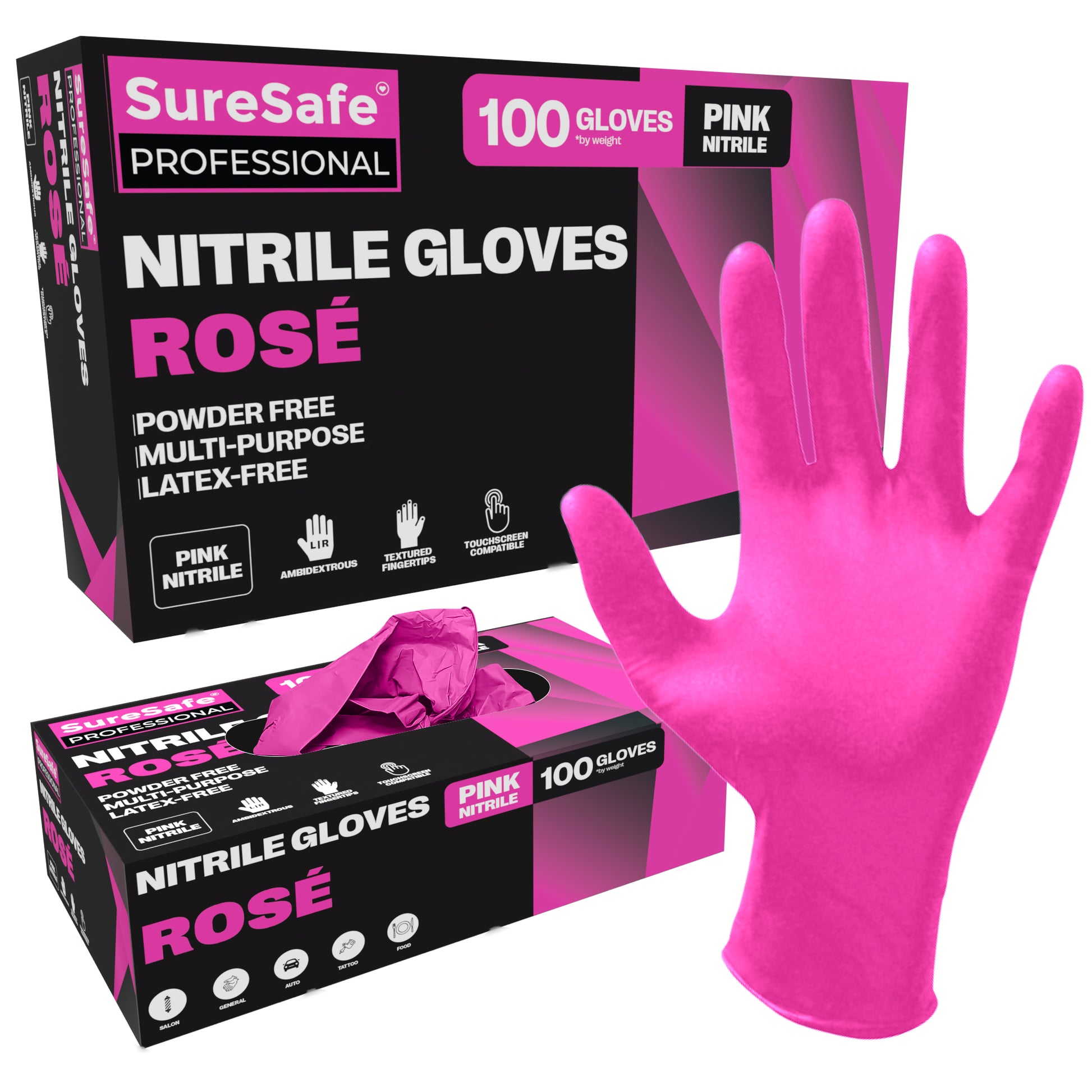 SureSafe pink rose nitrile disposable gloves powder free