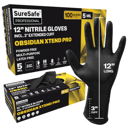 SureSafe obsidian xtend 12 inch black nitrile disposable gloves 5 mil