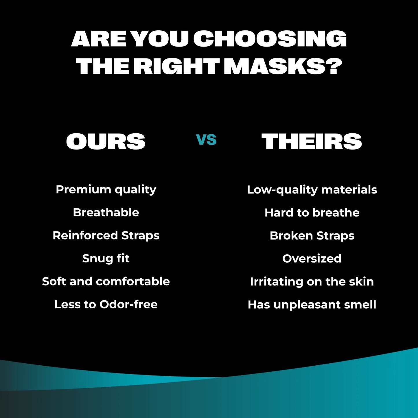 Comparison chart showing SureSafe premium white 5-ply masks versus standard low-quality disposable options.